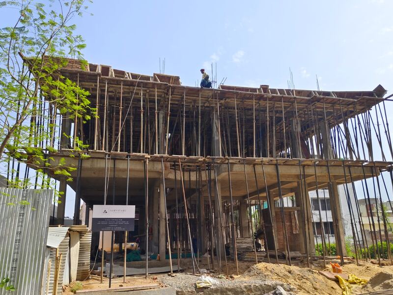 Formwork and props supporting a cast canopy
