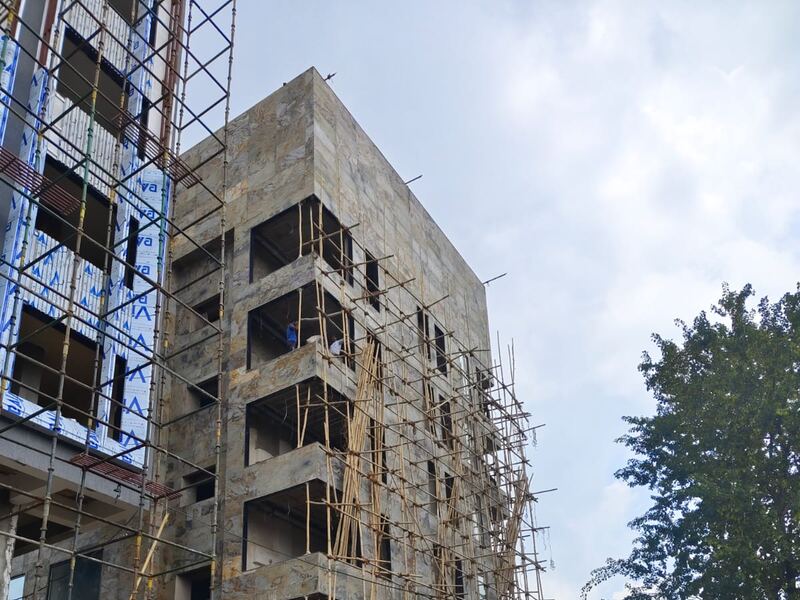 The bare frame at the stage before render and cladding